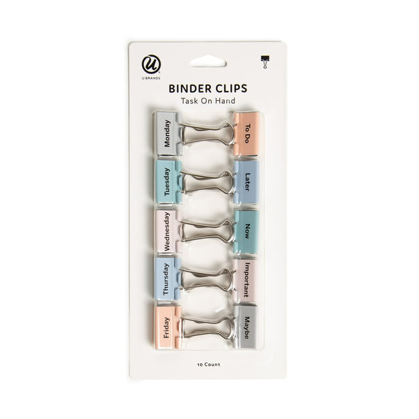 U BRANDS TASK ON HAND BINDER CLIPS, 32MM, ASSORTED, 10 PIECE COUNT - ASSORTED - Brand New
