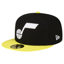 NBA MEN'S UTAH JAZZ NEW ERA 2-TONE 59FIFTY FITTED HAT - SIZE: 8 - BLACK/YELLOW - Like New