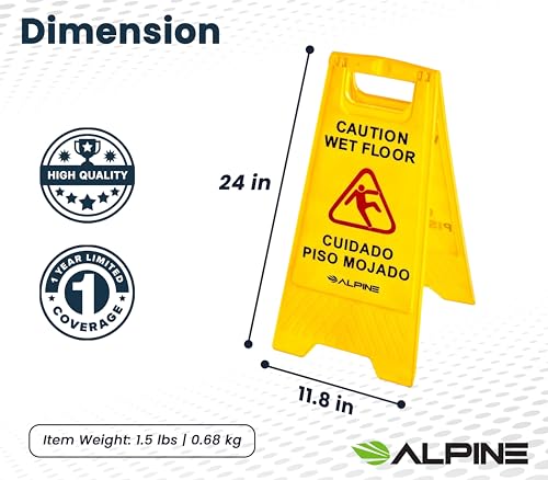 ALPINE INDUSTRIES CAUTION WET FLOOR SIGN, 24IN. H, A-FRAME (PACK OF 3) - YELLOW - Like New