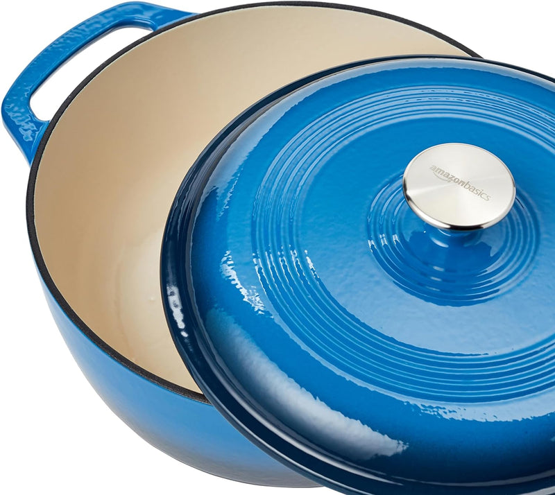 Amazon Basics Enameled Cast Iron Covered Round Dutch Oven, 4.3-Quart - Blue Like New