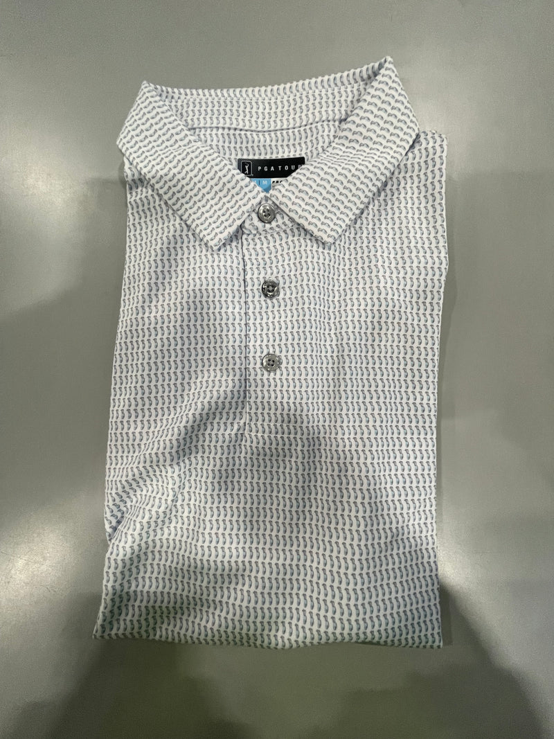 PGA TOUR ATHLETIC FIT SHORT SLEEVE POLO - SIZE: MEN M - WHITE/LIGHTBLUE - Like New