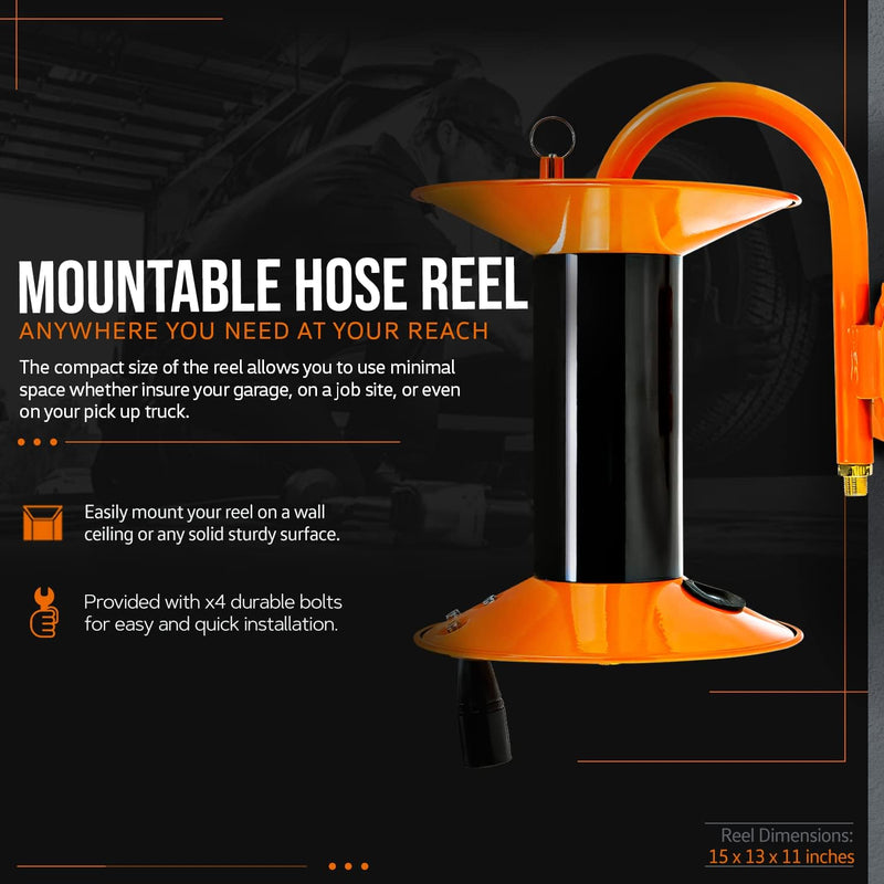 SuperHandy Air Hose Reel Tool Retractable Hand Crank 3/8" x 100' - Orange/Black Like New