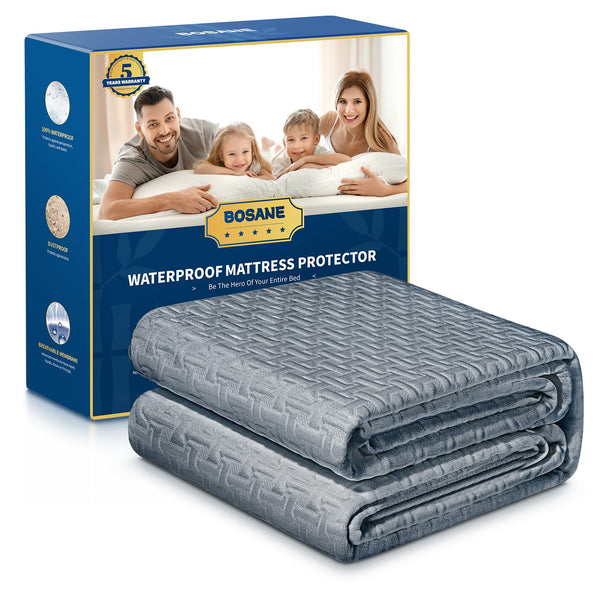 BOSANE PREMIUM 100% WATERPROOF KING MATTRESS PROTECTOR BREATHABLE 3D GRAY Like New