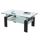 DKLGG Rectangle Glass Center Coffee Table with Lower Shelf - Scratch & Dent