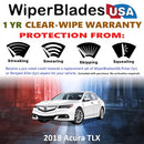 Wiper Blades Set 1yr warranty compatible Acura TLX 2018 Wipers Set of 2 - Brand New