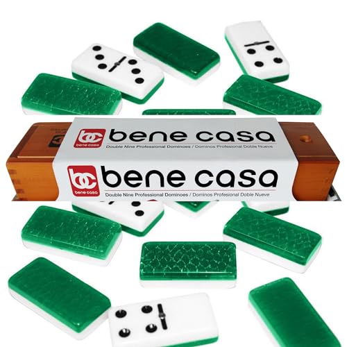 BENE CASA - GREEN DOUBLE NINE HIGH GLOSS DOMINOES SET - INCLUDES 55 DOMINOES - Like New