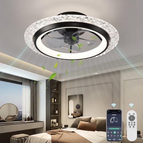 KINDLOV MODERN CEILING FAN LIGHTS, 19.7" FLUSH MOUNT, 6-SPEED, CLF233 - BLACK 01 - Like New