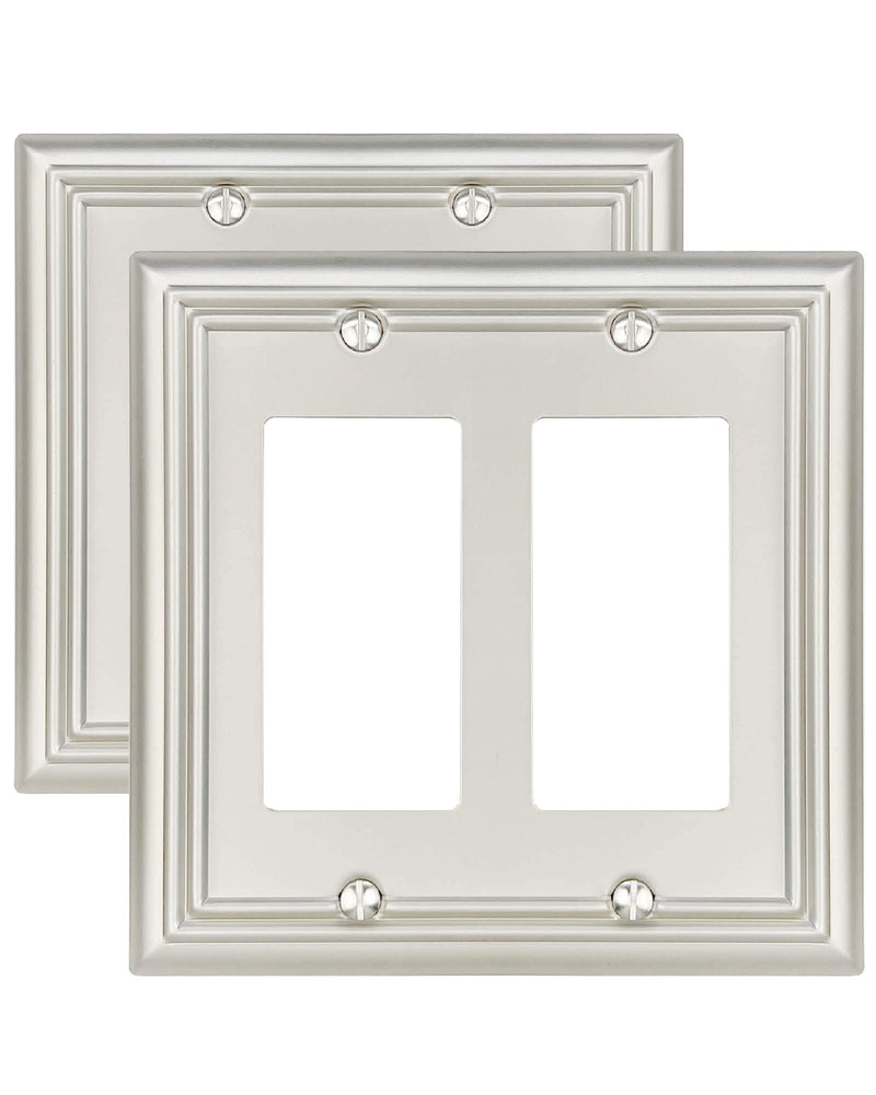 ZILLSEA 2-PACK DOUBLE DECORATOR OUTLET COVERS, SATIN NICKEL WALL PLATES - Brand New