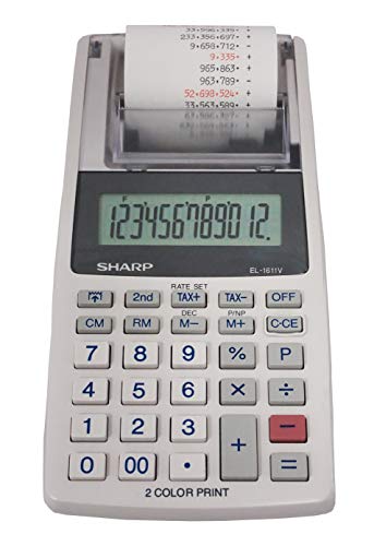 SHARP HANDHELD PORTABLE CORDLESS 12 DIGIT LARGE LCD DISPLAY EL-1611V - WHITE - Like New