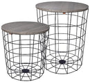 Elevon Nesting Table End Wire Basket Base Wood Tops 2 Pack - Gray - Like New