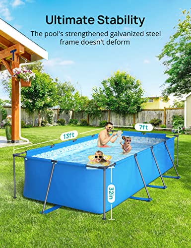 EVAJOY 14FT x 7FT x 33IN METAL FRAME SWIMMING POOL, RECTANGULAR POOL - BLUE - Like New