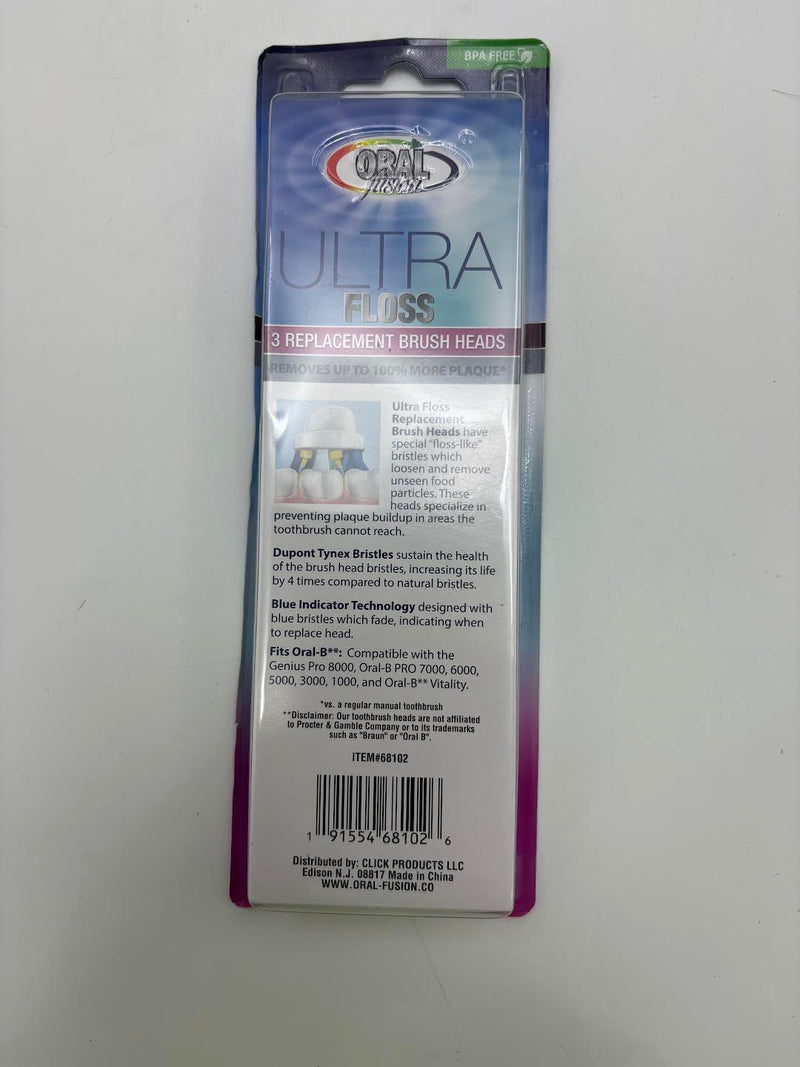 ORAL FUSION ULTRA FLOSS REPLACEMENT BRUSH HEADS 3 CTS COMPATIBLE ORAL B - WHITE - Brand New