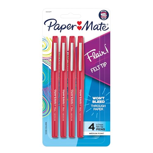 PAPER MATE FLAIR FELT TIP PENS MEDIUM POINT (0.7MM) RED 4 COUNT - RED - Brand New