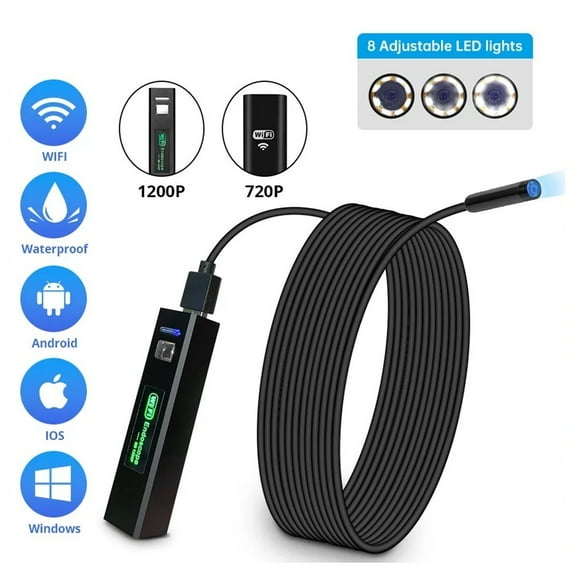 WIFI 1200P/720P WIFI ENDOSCOPE WATERPROOF INSPECTION SNAKE MINI CAMERA - BLACK - Like New