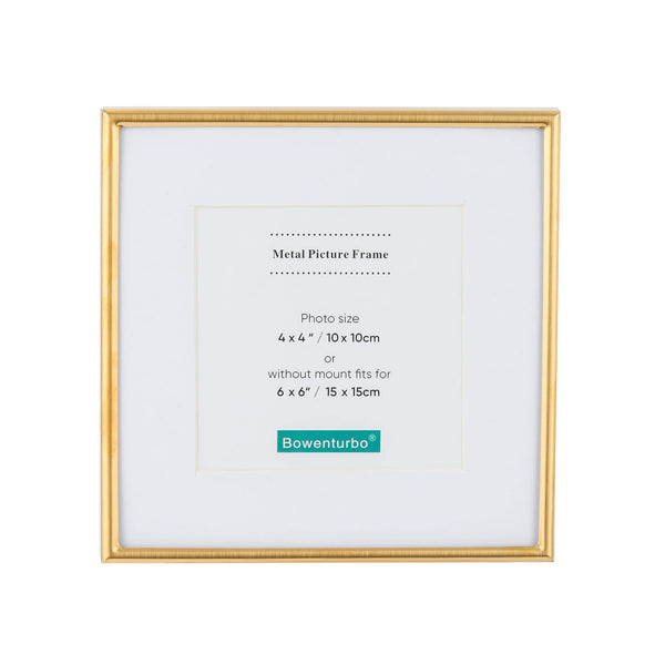 BOWENTURBO SQUARE METAL PICTURE FRAME FOR WALL TABLE TOP THIN EDGE (6X6) - GOLD - Brand New