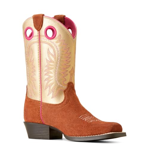 ARIAT KIDS DERBY MONROE - SIZE: YOUTH 5.5 - TERRACOTTA ROUGHOUT AND ROYAL GOLD - Brand New