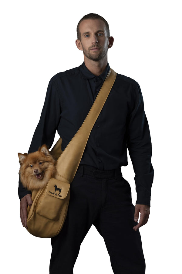 NOAH & PAW DOG SLING CARRIER FOR SMALL DOGS 5-18LB VEGAN LEATHER - BEIGE - Like New