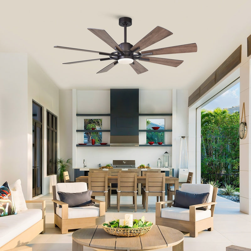 PARROT UNCLE 60" FARMHOUSE INTEGRATED LED WINDMILL CEILING FAN OIL-RUBBED BRONZE - Like New