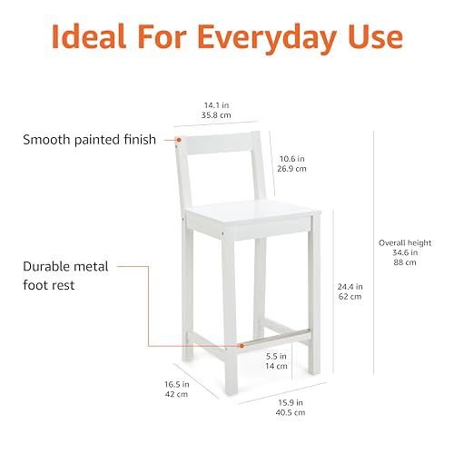 AMAZON BASICS WOODEN BAR STOOL WITH BACKREST 24" 1 UNIT - WHITE - Brand New