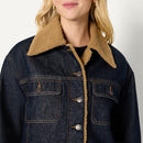 AMAZON ESSENTIALS WOMEN'S OVERSIZED-FIT FAUX-SHEARLING LINED RINSE DENIM JACKET - Brand New