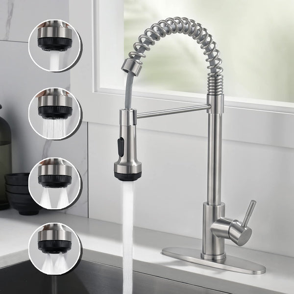 Rainovo Kitchen Faucet Brushed Nickel with 4 Mode Pull Down Sprayer - Like New