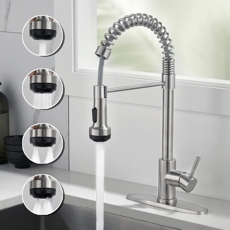 Rainovo Kitchen Faucet Brushed Nickel with 4 Mode Pull Down Sprayer - Like New