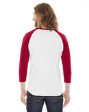 American Apparel Unisex Poly-Cotton 3/4-Sleeve Raglan T-Shirt Size S WHITE/RED - Like New