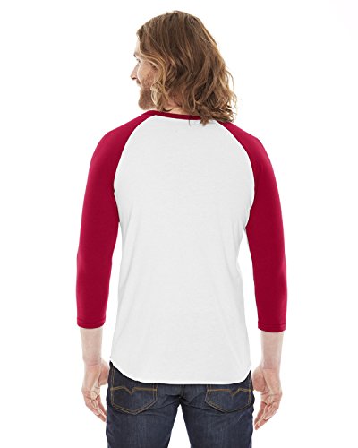 American Apparel Unisex Poly-Cotton 3/4-Sleeve Raglan T-Shirt Size S WHITE/RED - Like New