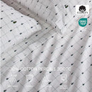 LACOSTE SLICE 100% COTTON PERCALE SHEET SET, FULL - WHITE/NAVY - Brand New
