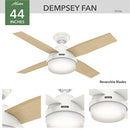 Hunter 59246 Dempsey Ceiling Fan with LED Light, Remote, 44" - Fresh White - Like New