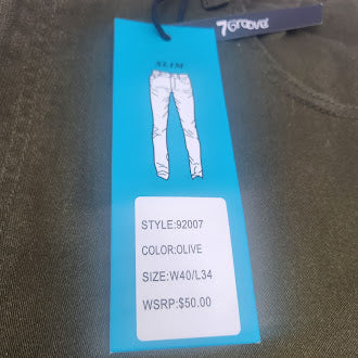 7GROVE TRANSCEND SLIM JEANS OLIVE-W40/L34 - SIZE: MEN W40/L34 - OLIVE - Brand New