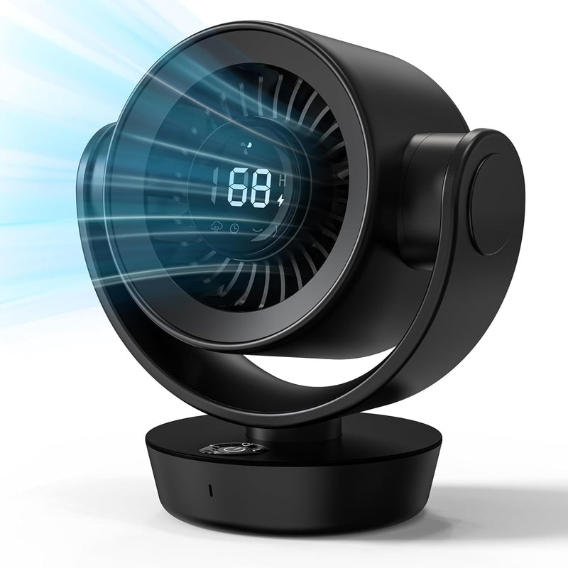 MITREAL DESK FAN FOR BEDROOM - 8000MAH RECHARGEABLE AIR CIRCULATOR - BLACK - Like New