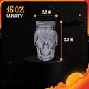 DURA LIVING SET OF 2 SKULL MASON JAR GLASSES WITH LIDS | 16OZ REUSABLE HALLOWEEN - Like New