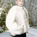 SOMOYA WOMENS FAUX FUR COAT LONG SLEEVE WINTER COAT MEDIUM - BEIGE - Brand New