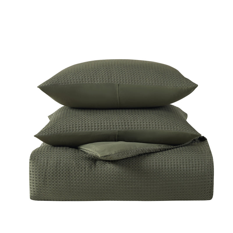 KATHY IRELAND 3 PC WAFFLE COMFORTER SET QUEEN SIZE - SAGE GREEN - Like New
