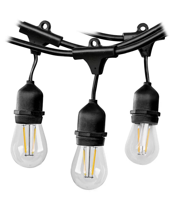 SONICGRACE 48 FT OUTDOOR STRING LIGHTS COMMERCIAL GRADE, 15 LED BULBS - Like New