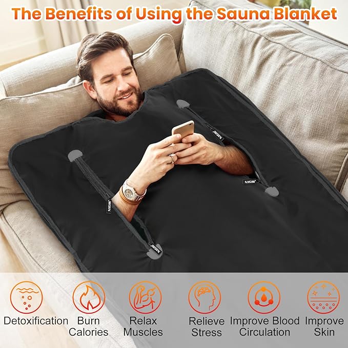 X-Vcak Sauna Blanket Sauna Portable 86-158℉ 20-60 Minutes Timer - Black - Like New
