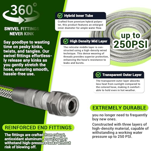 BLUEBALA FLEXIBLE GARDEN HOSE 100FT, KINK AND LEAK PROOF - WIRE PATTERN - Brand New