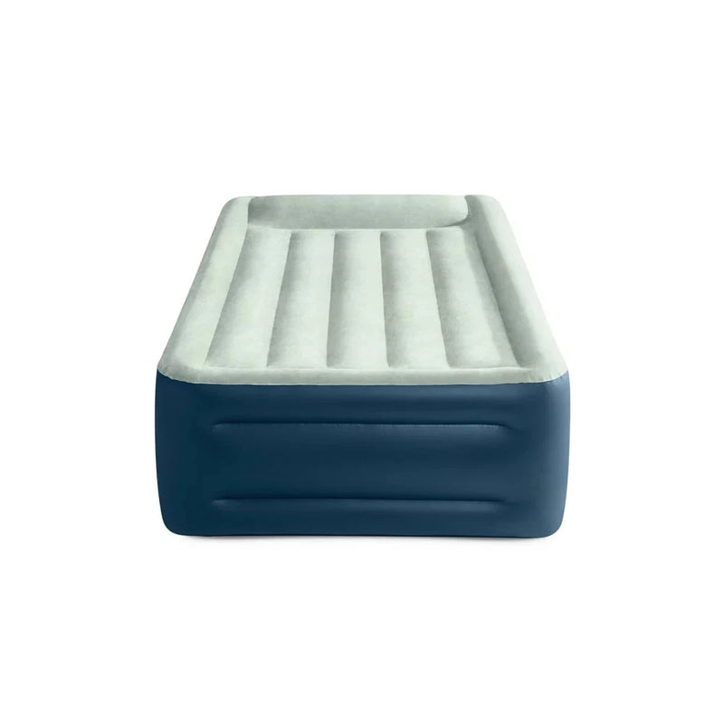 INTEX AIR MATTRESS OFF-WHITE/BLUE TWIN ELEVATED 18" REST INTERNAL PUMP - BLUE - Like New