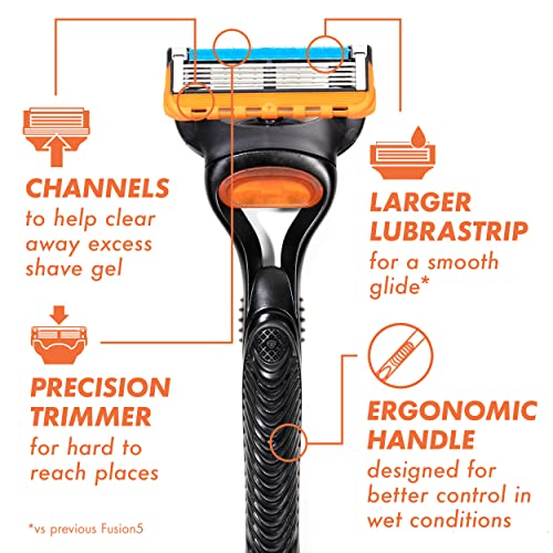 GILLETTE FUSION5 RAZOR FOR MEN HANDLE + 1 RAZOR BLADE REFILL - BLACK - Brand New