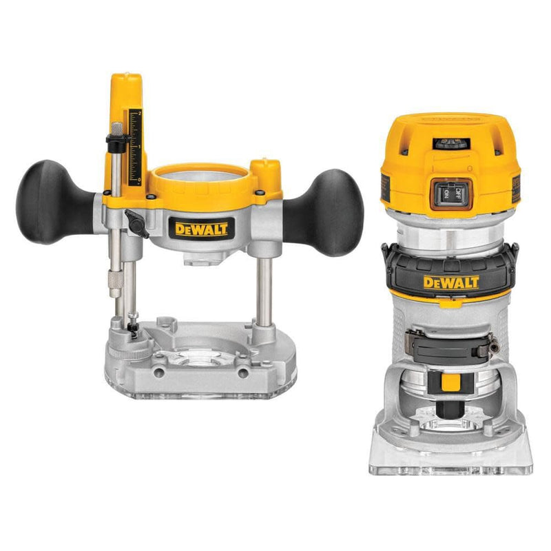 DEWALT ROUTER FIXED/PLUNGE BASE KIT VARIABLE SPEED 1.25 HP (DWP611PK) - Yellow - Like New