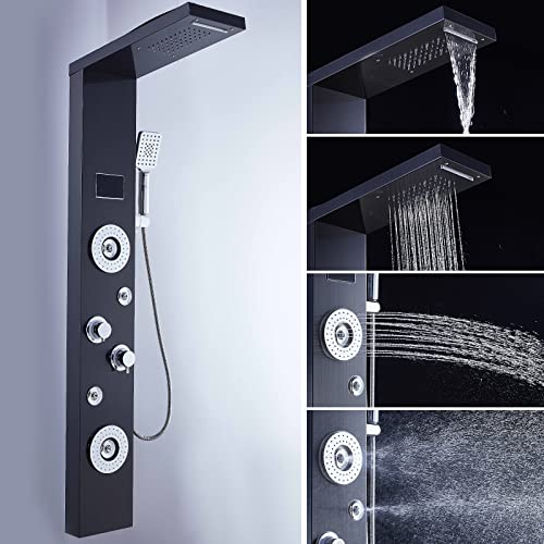 ELLO&ALLO 5-FUNCTION LED RAINFALL WATERFALL WATER MASSAGE - BRUSHED BLACK - Like New