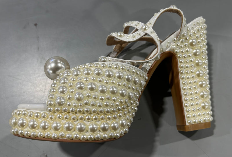 GOOLITA WOMENS OPEN TOE PEARL BRIDAL SHOES - (EU W36) US 5.5 CONVERSION - WHITE - Like New