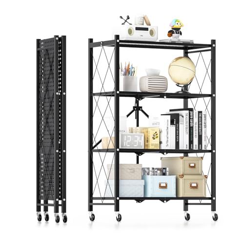 HEALSMART HEAVY DUTY 4-TIER FOLDABLE METAL RACK, HKSHLFFOLD28154904B - BLACK - Like New