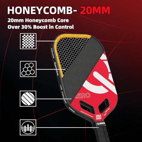 QYNTELIX PICKLEBALL PADDLES, T700 CARBON FIBER, USAPA - AERO RED - Like New