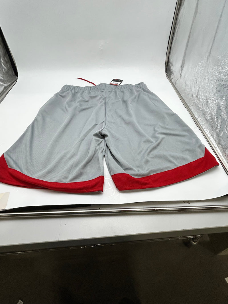 JUMP START MEN'S LIGHTWEIGHT MOISTURE WICKING MESH SHORTS - SIZE: L - SLIVER/RED - Brand New