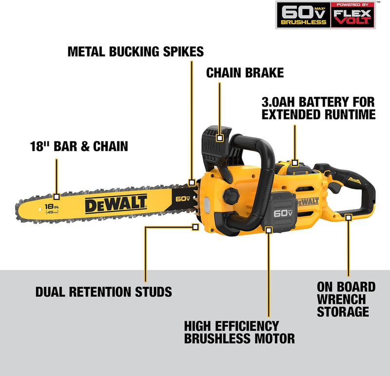 DEWALT 60V FLEXVOLT 18" Brushless Chainsaw - Yellow/Black - Scratch & Dent