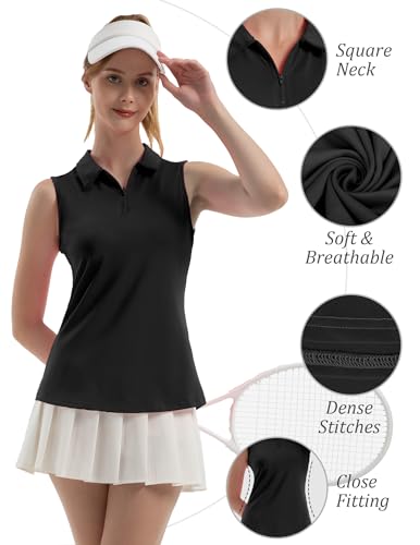 FKEEP Women's Sleeveless Polo Golf Tennis Shirt with Collar Quick-Dry XXL BLACK - Brand New