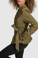 LWQMP374 KARL LAGERFELD WOMEN'S SHORT PEPLUM TRENCH COAT SIZE WOMEN XL OLIVE - Brand New