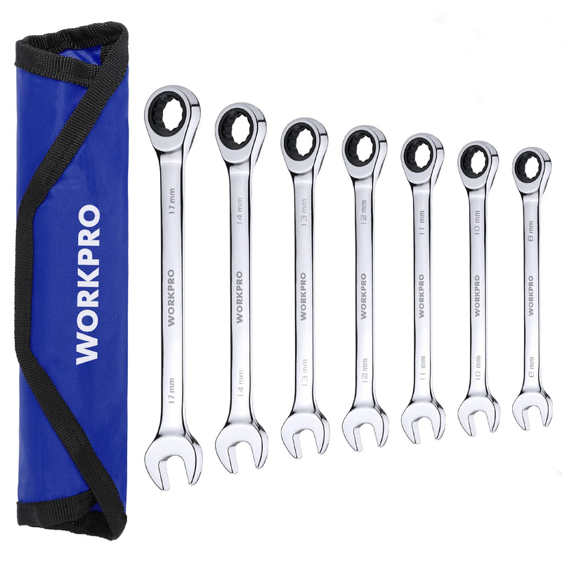 WORKPRO 7-PIECE RATCHETING COMBINATION WRENCH SET 72 TEETH CR-V METRIC 8MM-17MM - Like New